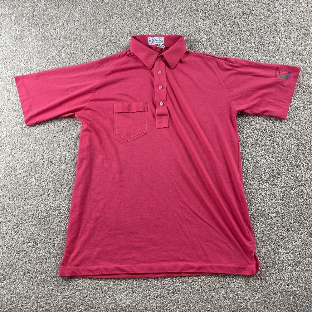 Vintage Pickering Polo Shirt Mens Large Pink Piney Run Golf Pocket Short Sleeve